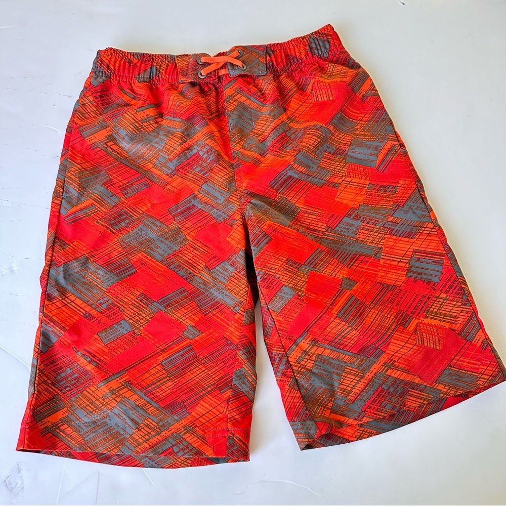 REI Red Orange Patterned Kids Swim Trunks